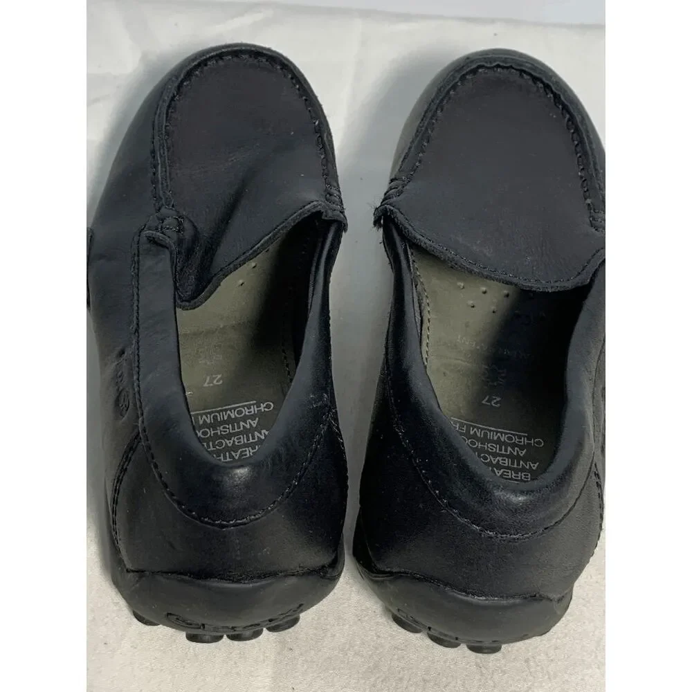 Geox Boys Respira Loafer Shoes Slip On Leather Anti Shock Black Size US 10 (age
